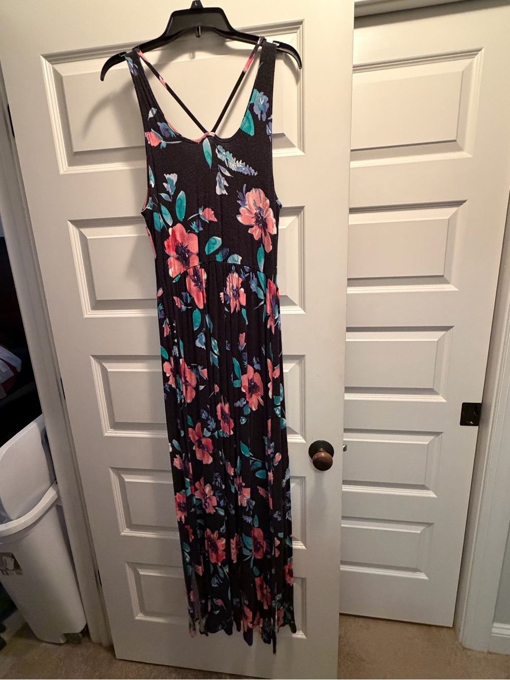 SO Black Maxi Dress with Pink & Teal Floral Print
